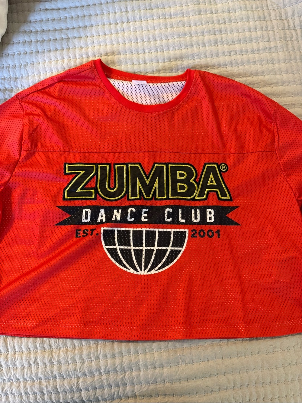 Zumba Fitness Kids Bright Red Dance Club Mesh Tee with Black & Yellow Logo